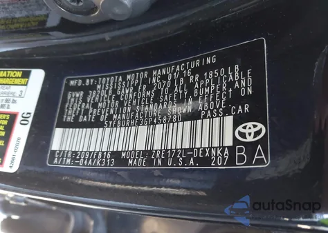 2016 Toyota Corolla L from USA, damaged, VIN 5YFBURHE3GP458780